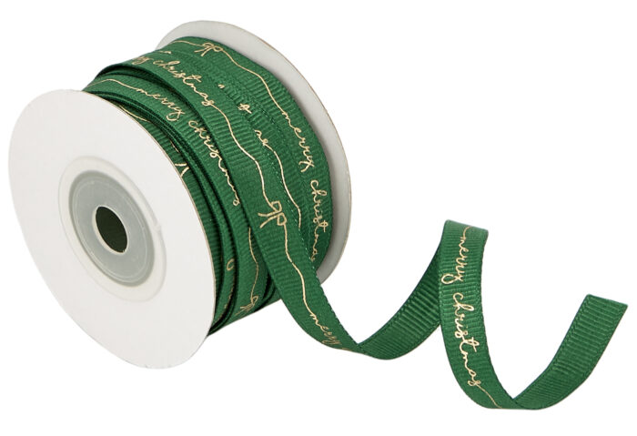ΚΟΡΔΕΛΑ ΓΚΡΟ MERRY CHRISTMAS 10MMX20MET GREEN D-GOLD MET - Image 1