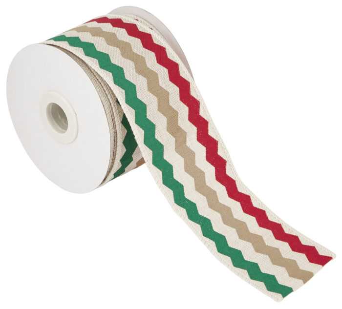 ΚΟΡΔΕΛΑ ΠΟΛΥΧΡΩΜΑ ZIG ZAG ΜΕ ΣΥΡΜΑ 50MMX10MET BEIGE-GREEN D-BURGUNDY - Image 1