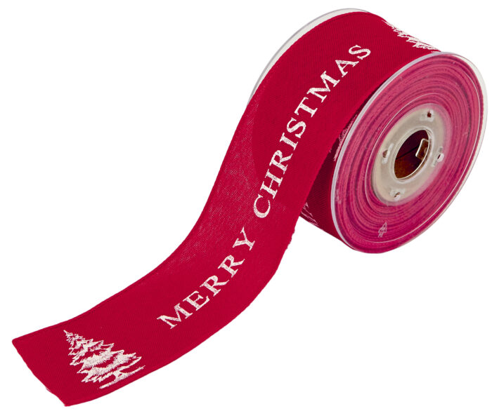 RIBBON JUTE CANVAS WITH WIRE MERRY CHRISTMAS 50MMX10MET RED - Image 1