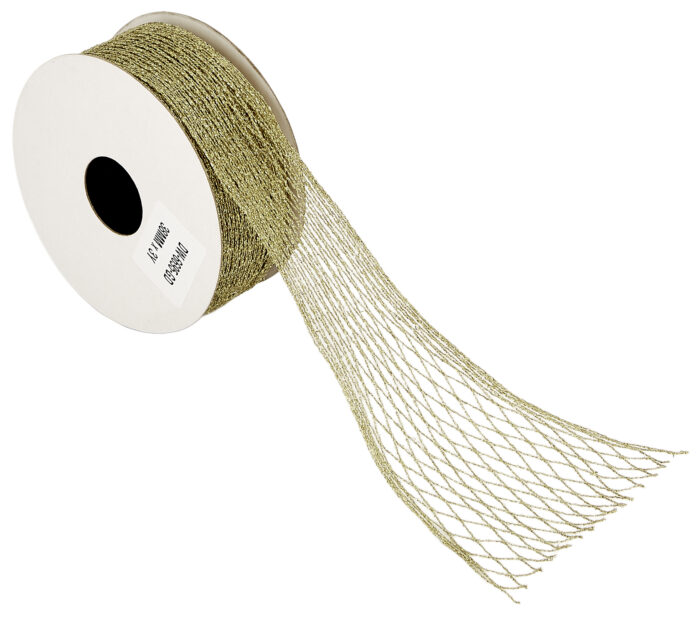 NET METALLIC RIBBON OPENING UP TO 90MM 38MMX10MET GOLD MET - Image 1