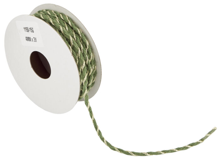 JUTE CORD WRAPPED WITH METALLIC YARN 4MMX10MET GREEN - Image 1
